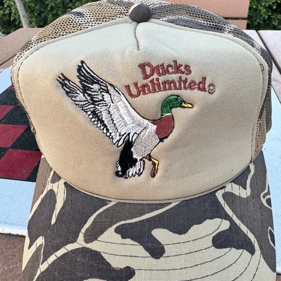 Vintage Ducks Unlimited Camo Cap Hat Snapback Hunting Trucker Camouflage Youngan - Picture 4 of 8